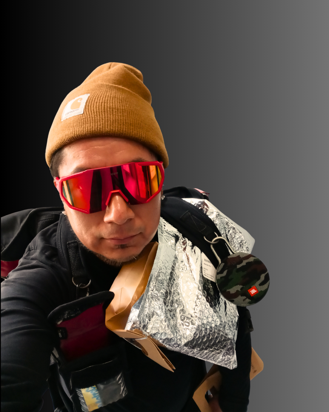 Syconyc, the founder of Cycle Swagger, during a bike delivery job in NYC, summer 2022, illustrating the real-world inspiration behind the brand's story.